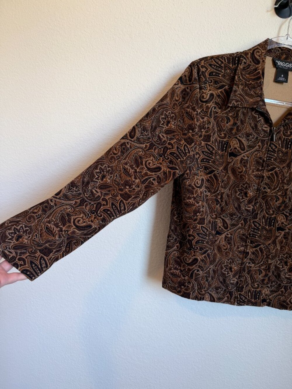 Briggs New York Vintage Y2K Brown Paisley Zip Jacket Blazer Retro 70s Size 8 - Picture 3 of 8